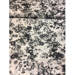 Stretch printed twill black flowers