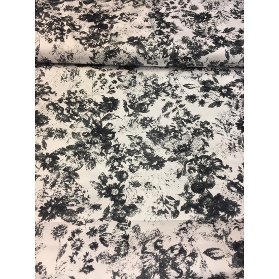 Stretch printed twill black flowers